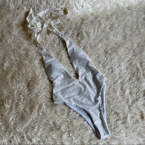 White Holographic Snakeskin One Piece Wrap Swimsuit